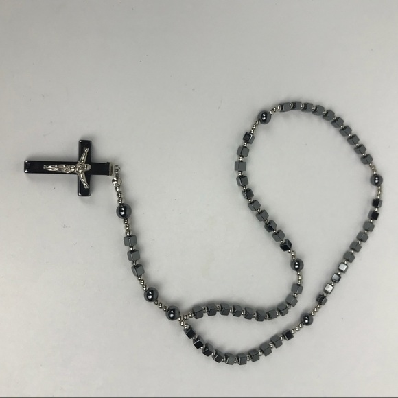 NEW Hematite Crucifix Christian Prayer Rosary Bead - Picture 5 of 8